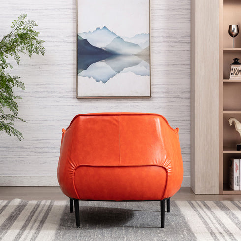 Kadar Leather Barrel Chair-Orange Modern Leather Chair | Accent Chairs | Kinwell Furniture | Barrel Chairs